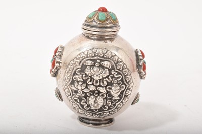 Lot 838 - Tibetan white metal snuff bottle