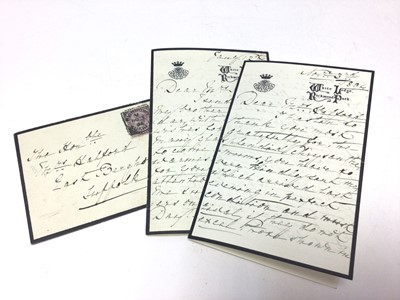 Lot 96 - H.R.H. Princess Mary Adelaide of Cambridge Duchess of Teck (mother of Queen Mary and granddaughter of King George III) , two handwritten letters on White Lodge, Richmond Park headed paper dated...