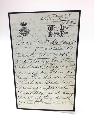 Lot 96 - H.R.H. Princess Mary Adelaide of Cambridge Duchess of Teck (mother of Queen Mary and granddaughter of King George III) , two handwritten letters on White Lodge, Richmond Park headed paper dated...