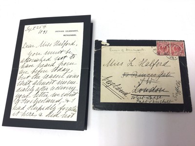 Lot 99 - H.R.H. Princess Alexandrine of Meckleburg-Schwerin (later Queen of Denmark and Iceland), handwritten letter with envelope thanking Mrs Halford for her gift of a parasol and discussing the death o...