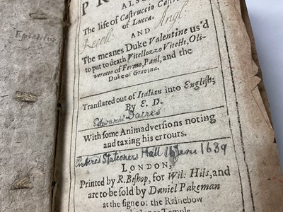 Lot 803 - Machiavelli - The Prince, the first English edition, published London 1640