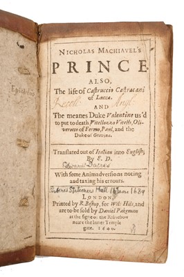 Lot 803 - Machiavelli - The Prince, the first English edition, published London 1640