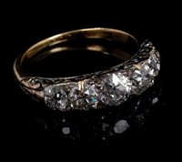 Lot 766 - Late Victorian diamond five stone ring with...