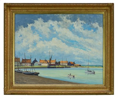 Lot 951 - *Hugh Boycott-Brown (1909-1990) oil on canvas - Barges at Anchor, Maldon, signed, inscribed verso, 61cm x 76cm, in gilt frame