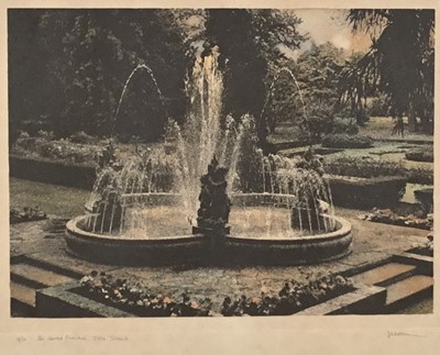 Lot 142 - Jennifer Dickson, three hand-coloured mezzotints & aquatints 'Morning Mist, Isola Bella', 'Dappled Sunlight (Bowood), 'The Cherub, Fountain, Villa Taranto' (3)