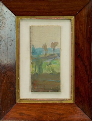 Lot 971 - Harry Becker (1864-1928) oil on canvas board - Landscape, 18cm x 8cm, in glazed rosewood veneered frame