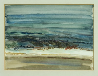 Lot 955 - *Peter Coker (1926-2004) watercolour - Aldeburgh Beach, 1984, initialled, 27cm x 36.5cm, in glazed frame