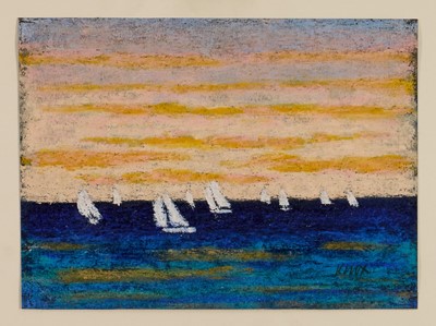 Lot 1345 - *Jack Knox (1936-2015) pastel - Dawn Start, signed, 15.5cm x 21cm, in glazed frame