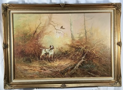 Lot 241 - J Kingman oil on canvas, Game dog, signed, 61cm x 91cm, framed