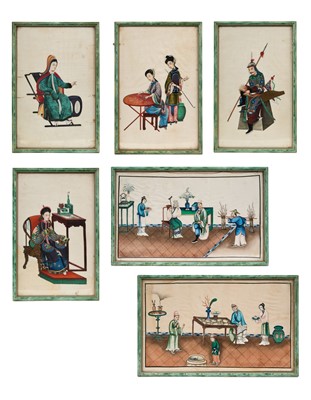 Lot 845 - Set of six 19th century Chinese painting on pith, depicting dignitaries and courtesans