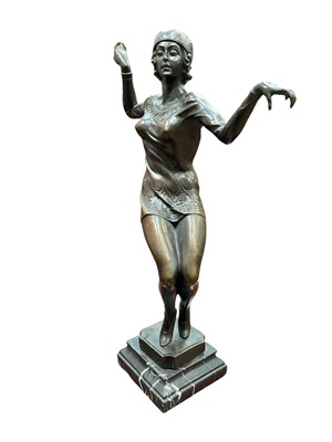 Lot 139 - 1920s style bronze sculpture of a flapper dancer, signed, on marble plinth