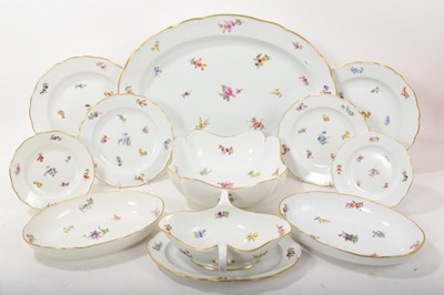 Lot 168 - 20th century Meissen dinner service decorated with floral sprays, blue printed crossed marks