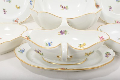 Lot 168 - 20th century Meissen dinner service decorated with floral sprays, blue printed crossed marks