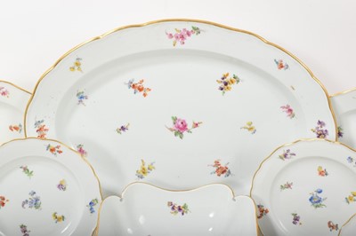 Lot 168 - 20th century Meissen dinner service decorated with floral sprays, blue printed crossed marks