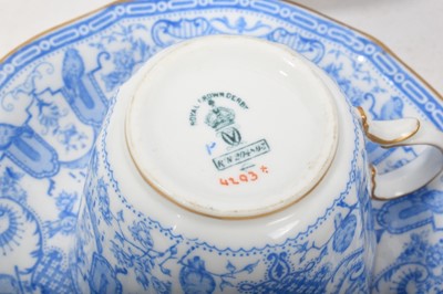Lot 170 - Royal Crown Derby tea for two set with tray decorated in blue and white