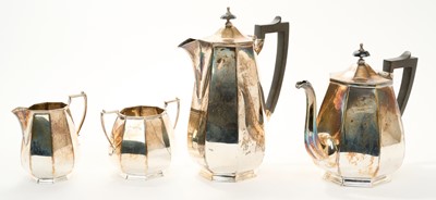 Lot 231 - Four piece faceted silver teaset