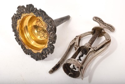 Lot 732 - Old Sheffield plate wine funnel and a James Heeley & Sons corkscrew