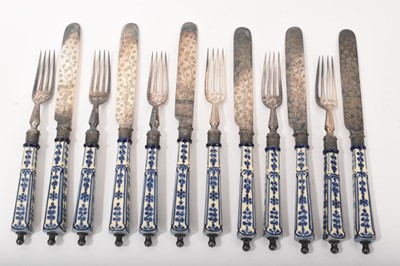 Lot 108 - Six place setting fruit cutlery with Continental pottery handles