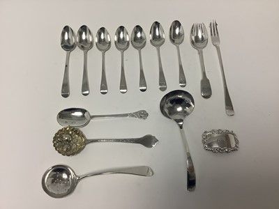 Lot 394 - Assorted Georgian and later silver teaspoons, sifter spoons and other items