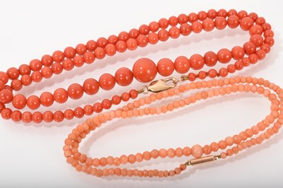 Lot 438 - Two coral bead necklaces