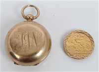 Lot 777 - Gold (9ct) sovereign holder and a gold half...