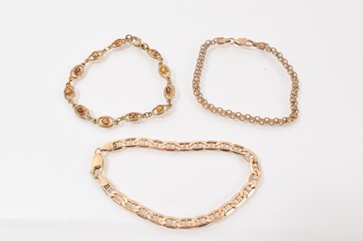 Lot 290 - Three 9ct gold bracelets including one gem set