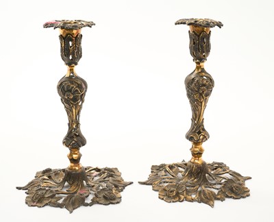 Lot 241 - Pair Silver gilt rococo revival candlesticks