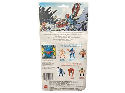 Lot 11 - Mattel (c1982) Masters of the Universe & Maitres de L'Univers dual logo Tri-Klops No.4301, Stratos No.5047 & Stinkor Puantor No.9236 (card very creased) 6" action figures, on card and b...