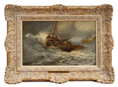 Lot 935 - *Sir Alfred James Munnings (1878-1959) oil on canvas - 'Launching a Boat off the Beach', signed and indistinctly dated, 26cm x 41cm, framed