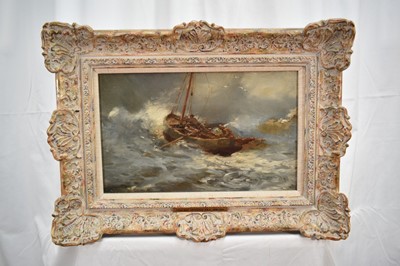 Lot 935 - *Sir Alfred James Munnings (1878-1959) oil on canvas - 'Launching a Boat off the Beach', signed and indistinctly dated, 26cm x 41cm, framed