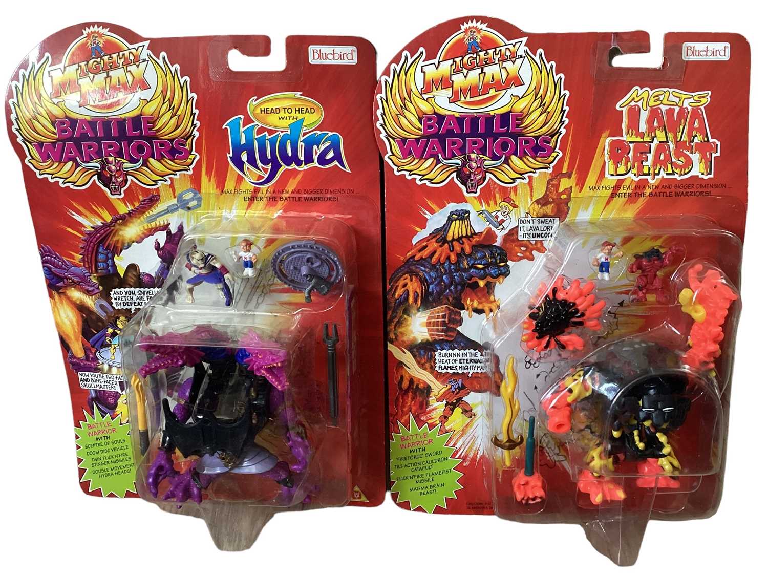 Lot 18 - Bluebird (c1994) Mighty Max Battle Warriors Lava Beast No.951191 & Hydra No.951181, Doom Zones Fire Alien No.94221, Traps Rattus No.951391 & Skull Dungeon No.930821, Dread Heads Razorback No.940901...