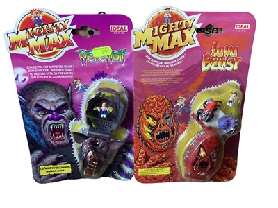 Lot 20 - Ideal (c1994) Mighty Max Doom Stones French Version (x4), Horror Heads Werewolf & Lava Beast & Scalps Serker, Garrotid, Hemlock, Karbon & Ruptus, all on card with bubblepack (11)