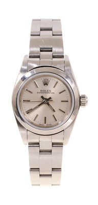 Lot 582 - Ladies Rolex Oyster Perpetual stainless steel wristwatch, boxed with papers