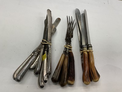 Lot 580 - Group of silver handled knives, horn handled cutlery