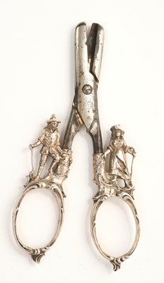 Lot 229 - Unusual late 19th/early 20th century pair of Continental silver handled grape shears