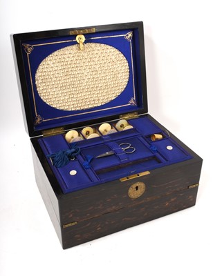 Lot 729 - Good quality Victorian coromandel combination needlework and writing box