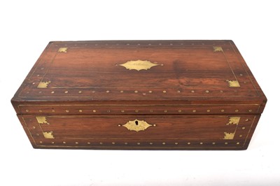 Lot 726 - Georgian brass inlaid rosewood writing box with fitted interior