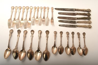 Lot 335 - Six place setting William IV silver cutlery and five Georgian knives