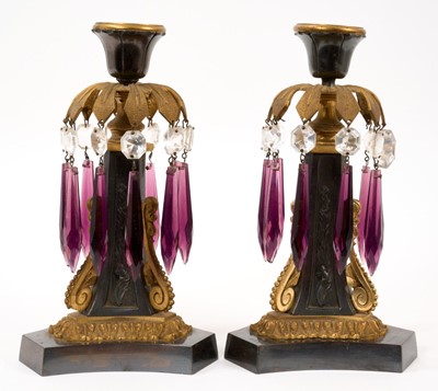 Lot 723 - Pair of Regency ormolu and bronze mounted candlesticks