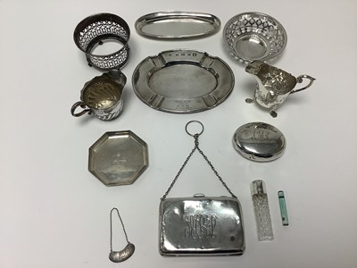 Lot 355 - Mixed group of silver to include dishes, two miniature cream jugs, ash tray etc