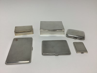 Lot 341 - Silver cigarette box, three silver cigarette boxes, match case and a silver jewel box (6)