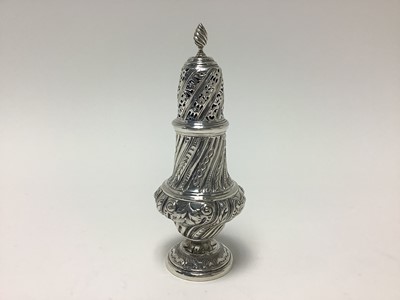 Lot 349 - Late Victorian silver sugar castor with embossed decoration