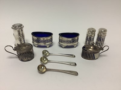 Lot 354 - Group of Victorian and later silver condiments to include a pair of oval salts