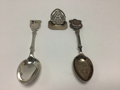 Lot 358 - Two silver Yare & Bure Sailing Club enamel and silver spoons and a nautical silver menu holder