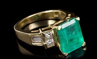 Lot 791 - Emerald and diamond ring, the rectangular step...