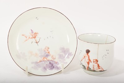 Lot 137 - Rare Chelsea coffee cup and saucer, painted with children and putti, circa 1755