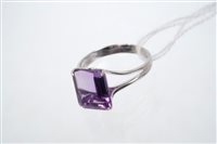 Lot 794 - Amethyst single stone ring, the step cut...