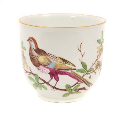 Lot 91 - Chelsea large coffee cup, painted with an exotic bird, circa 1762