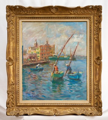 Lot 1316 - Krikor Bedikian (1908-1981) oil on canvas - 'Pecheurs Napolitain', signed, signed and titled verso, 65cm x 55cm, in gilt frame