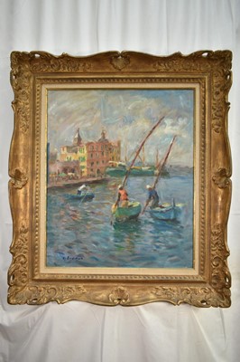 Lot 1316 - Krikor Bedikian (1908-1981) oil on canvas - 'Pecheurs Napolitain', signed, signed and titled verso, 65cm x 55cm, in gilt frame